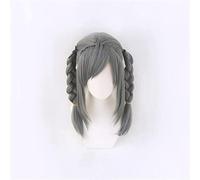 Double Braided Dark Grey Synthetic Cosplay Wig for Halloween Costume Party Peko Pekoyama Cosplay Anime Wig Coser