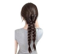 Double Braided Ponytail Extension Black Brown Clip in Ponytail Hair Extensions for Women Synthetic Pony Tails Hairpiece for Daily Use