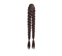 Double Braided Ponytail Extension Dark Brown Clip in Ponytail Hair Extensions for Women Synthetic Pony Tails Hairpiece for Daily Use