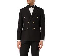 Xposed Mens Classic Fitted Double Breasted Black Blazer Gold Buttons Vintage Jacket