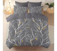 Double Breathable Quilt Cover, Soft and Easy Care Microfiber Nordic Scandinavian Duvet Covers, for Girls Teens Adults, Grey Plants Branches Leaves Bedding with Zipper