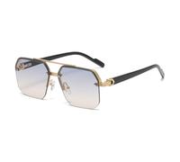 Double Bridge Frame Polygon Women Sunglasses Fashion Metal Glasses Street Shot High-grade Sunglasses (Gold Blue Yellow,One Size)