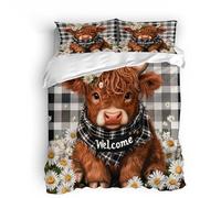 Double Brown Yak Flowers Bedding Set Ultra-Soft Microfiber Duvet Cover Set 3Pcs - 200x200cm + 2 Pillowcases 50x75cm - Pet Animals 3D Printed Design with Zip Closure & Corner Ties