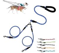 Double Bungee Leash - 1st Step Training Tool, 360° Swivel No Tangle Free Double Bungee Dog Leash for Two Dogs, Shock Absorbing Rope with Padded Handles for Large Medium Dogs (Dark Blue,M(1.0+0.8cm))