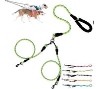 Double Bungee Leash - 1st Step Training Tool, 360° Swivel No Tangle Free Double Bungee Dog Leash for Two Dogs, Shock Absorbing Rope with Padded Handles for Large Medium Dogs (Green,M(1.0+0.8cm))