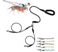 Double Bungee Leash - 1st Step Training Tool, 360° Swivel No Tangle Free Double Bungee Dog Leash for Two Dogs, Shock Absorbing Rope with Padded Handles for Large Medium Dogs (Blue,L(1.2+1.0cm)))