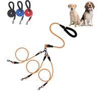 Double Bungee Leash - 1st Step Training Tool,360 Swivel No Tangle Reflective Walking Leash,Multi-Head Removable Dual Two Dogs Lead Splitter,with Soft Padded handle (Orange, Three heads)
