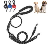 Double Bungee Leash - 1st Step Training Tool,360 Swivel No Tangle Reflective Walking Leash,Multi-Head Removable Dual Two Dogs Lead Splitter,with Soft Padded handle (Black, Double-headed)