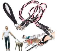 Double Bungee Leash - 1st Step Training Tool, Double Bungee Dog Leash, Adjustable 360° Swivel Heavy Duty Dual Elastic Dog Leashes, For Medium/Large Breeds with Padded Handles & Tangle Free (Pink)