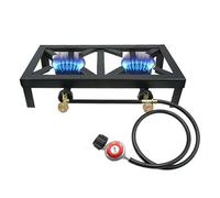 Double Burner Camping Stove, Butane Gas Double Burner Camping Cooker, Camping Gas Stove, Double Butane Catridges Outdoor Gas Cooker with Adjustable 0-10Psi Regulator Hose, for Patio Camping, BBQ