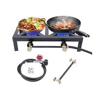 Double Burner Camping Stove Cast Iron 8KW Butane Gas Country Cooker Double Burner BBQ Portable Grill For Outdoor Cooking, Grilling, Picnics, Catering