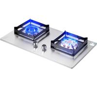 Double Burner Gas Stove Cooktop, Tempered Glass Built-in for Easy Cleaning, Dual Fuel LPG/NG Compatible, Ideal for Kitchen, RV, and Camping Use