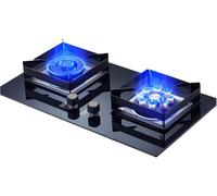 Double Burner Gas Stove Cooktop, Tempered Glass Built-in for Easy Cleaning, Dual Fuel LPG/NG Compatible, Ideal for Kitchen, RV, and Camping Use