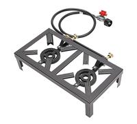 Double Burner Propane Stove, Portable Camp Stove, Gas Cooktop Stove with Adjustable 0-10PSI Regulator Hose for Camping Patio Outdoor BBQ