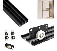 Double Bypass Hardware System, Triple Track Sliding Door Hardware Kit with Top/Bottom Rollers for 1 Door, Low Noise Soft Close Mechanism, for Kitchen Cabinet, Wardrobe and Wooden Panels(100cm/39in)