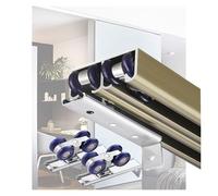 Double Bypass Sliding Closet Door Track Kit 3 4 5 6 7 8 9 10ft, Bilateral 4-Wheel Dual Damping Slow Close Pocket Doors Slide Hardware Rail Set(Champagne,9.9ft/302cm)