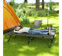 Outsunny Double Camping Folding Cot Portable Sleeping Bed, Charcoal Grey, Grey
