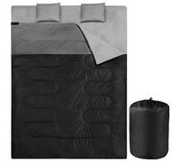 Double Camping Sleeping Bags for Adults Kids Waterproof Lightweight Two Person Sleeping Bag with Pillow for Cold Weather or Warm Backpacking Hiking Mountaineering Indoor Outdoor Use (Black and Grey)