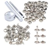 Double Cap Rivets with Fixing Tool Set, 100 Set Leather Rivets Tubular Metal Studs with 3 Pieces Hand Tool for Repair Clothing, Lathercrafts, Handbag Decoration - 6mm, Silver