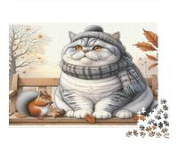 Double Cat Autumn Jigsaw Puzzle 1000Pc Recycled Paper for Adults Fall Kitten Pair Jigsaws Fun Present & Activity for Home Gifts for Women And Men 38x26cm/1000pcs