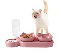 Double Cat Bar, Double Dog Bowl | 15° Angled Food Bowls with Automatic Water Dispenser Bottle | 500ml Water Bottle Food Bowl for Cats and Dogs, Puppies, Chato