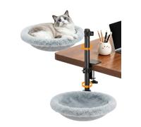 Double Cat Bed for Desk, Height Adjustable, 360° Rotatable, Cat Hammock, Double Storey with 2 Covers, Mesh & Faux Fur, Sturdy Steel Frame, up to 30 kg, Office, Home Office