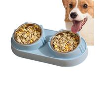 Double Cat Bowl 33 x 17 x 5 cm Feeding Bowl Cat Set Stainless Steel Raised Double Bowl Feeder Raised Feeding Bowls No Spilling Water and Food Remnants for Cats and Puppies