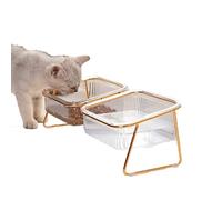 Double Cat Bowl with 15° Tilted Stand, Anti-Slip Detachable Pet Food & Water Bowls, Stainless Steel Base & ABS Material, Ergonomic Raised Feeder for Cats and Small Dogs to Protect Neck and Digestion