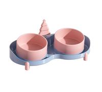 Double Cat Bowls, Cat Food Water Bowl Set, Elevated Pet Feeder, Prevent Slip Spill Proof Tilted Ceramic Raised Dishes for Cats and Small Dogs, Splash Proof Guard, Plant
