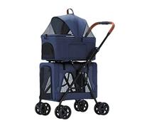 Double Cat Dog Strollers Pet Stroller for 2 Dogs/Cats Foldable Double-Layer Pet Trolley Pushchair Great for Twin Or Multiple Breathable Travel Carrier (Gray a) (Blue)