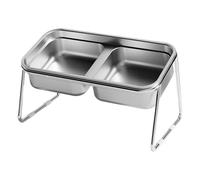 Double Cat Feeder - Stainless Steel Feeder and Water Bowl with Raised Platter 15 Degree Angled Design which is Friendly to Cat Attitude, Suitable for Small to Cats, Easy to Clean