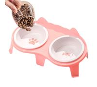 Double Cat Food Bowls - 1 Litre Porcelain Slanted Raised Bowl Water Dispenser Included Hook Attachment for Stability | Stylish Feeding Station for a