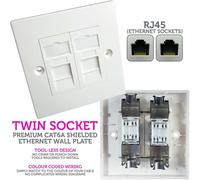 Double Cat6A Shielded Wall Plate Tool Less Rj45 Ethernet Network Socket Outlet