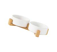 Double Ceramic Cat Bowls with Bamboo Stand, 850ml Water Set