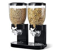 Double Cereal Dispenser Classic Dry Food Double Canister, Dry Food Dispenser Control Storage Container, Great for Cornflakes, Candy, Nuts, Beans, Granola - Kitchen Storage Dispenser, Black