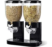 Double Cereal Double Plastic Classic Dry Food Cereal Dispenser Double Canister Fresh Air Tight - Black - by Guilty Gadgets