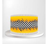 Double Checkered Flag Speed Race Finish Line Wrap Around Print A4 Edible Paper Icing Sheet Cake Topper Side Ribbon Border Decor for Personalised Themed Decorations