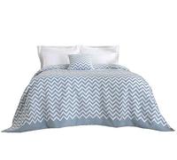 Double Chenille Heavyweight Chevron Geometric Bedspread / Throw in Duck Egg and White