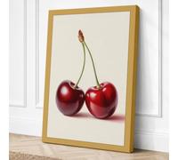 Double Cherries Minimalist Canvas Wall Art Print 30x20 Inch (76 x 51 cm)