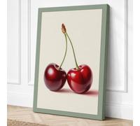 Double Cherries Minimalist Canvas Wall Art Print 30x20 Inch (76 x 51 cm)