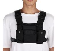 Double Chest Harness Carry Case for Walkie Talkie, Adjustable Shoulder Strap, Ideal for and Dangerous Places, Made of Durable Black Nylon Material