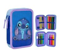 Double child Pencil case Cerda Disney Stitch Bleu 12,5x19,5x4,5 cm
