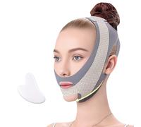 Double Chin Lift Mask, Reusable V Line Face Slimming Strap for Women Men with Facial Gua Sha Tool, Adjustable Breathable Jawline Lifting Strap, Anti Sagging Chin Reducer (Grey)