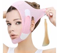 Double Chin Reducer Chin Strap for Sleeping Reusable V Line Face Lifting Face Lift Mask Jaw Strap for Women and Men to Work Read Sleep or Watch TV (Pink) with Scraping Stick * 1