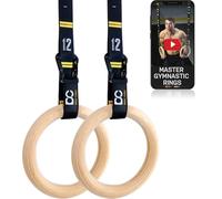 Double Circle Gymnastics Rings with Quick Adjust Numbered Straps and Exercise Videos Guide - Full Body Gym Rings - Calisthenics Rings Wooden Rings 1.25"