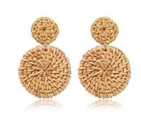 Double Circle Rattan Plaited Articles Western Earrings Geometric Bohemian Manual Wicker Braid Popular Jewerly for Women Girls Coffee