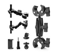 Double Clamp Mount for Action Cameras, Heavy-duty Motocaddy Umbrella Holder | Crab Clamp Camera Mount with 360° Rotate Dual Ball Head, Anti-slip Magic Arm Clamp with 3 Adapters, Load Capacity 1.5kg