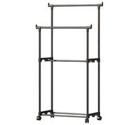 Double Clothes Rack with Wheels 130 x 60 cm PP Carbon Steel Clothes with Stand for Shoe Hangers, Shirts, Trousers, Slim Jackets