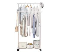 Double Clothes Rack with Wheels 130 x 60 cm PP Carbon Steel Clothes with Stand for Shoe Hangers, Shirts, Trousers, Slim Jackets