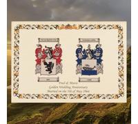 Double Coat of Arms Unframed Print - Two Surnames with Personalised Message - A3 Parchment Couples Gift